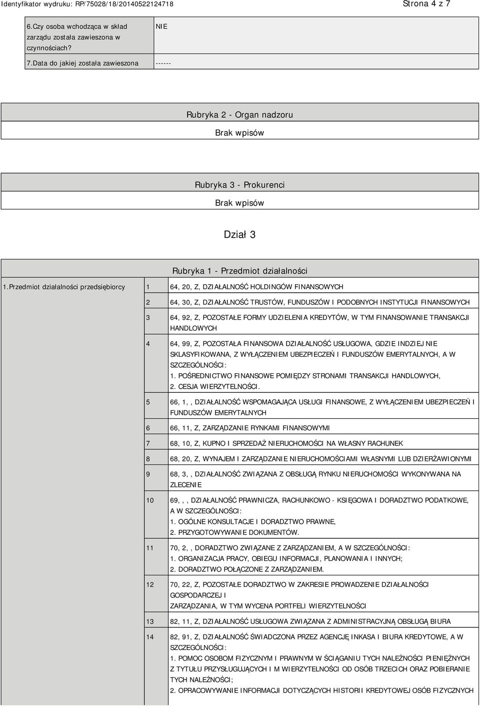 UDZIELENIA KREDYTÓW, W TYM FINANSOWA TRANSAKCJI HANDLOWYCH 4 64, 99, Z, POZOSTAŁA FINANSOWA DZIAŁALNOŚĆ USŁUGOWA, GDZIE INDZIEJ SKLASYFIKOWANA, Z WYŁĄCZEM UBEZPIECZEŃ I FUNDUSZÓW EMERYTALNYCH, A W