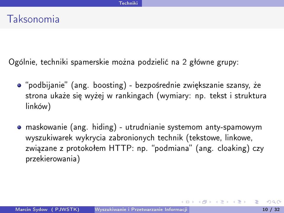 tekst i struktura linków) maskowanie (ang.