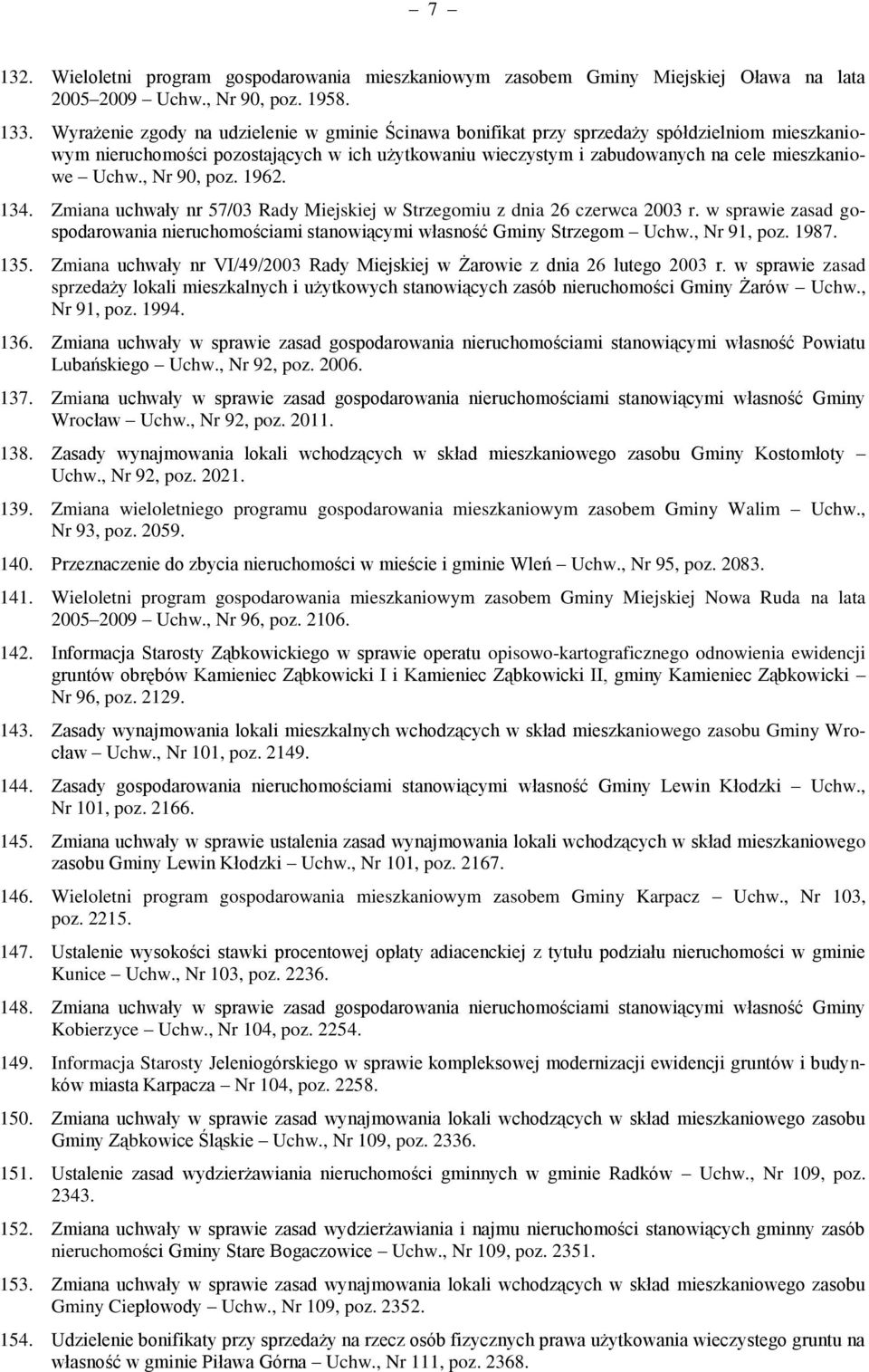 , Nr 90, poz. 1962. 134. Zmiana uchwały nr 57/03 Rady Miejskiej w Strzegomiu z dnia 26 czerwca 2003 r. w sprawie zasad gospodarowania nieruchomościami stanowiącymi własność Gminy Strzegom Uchw.