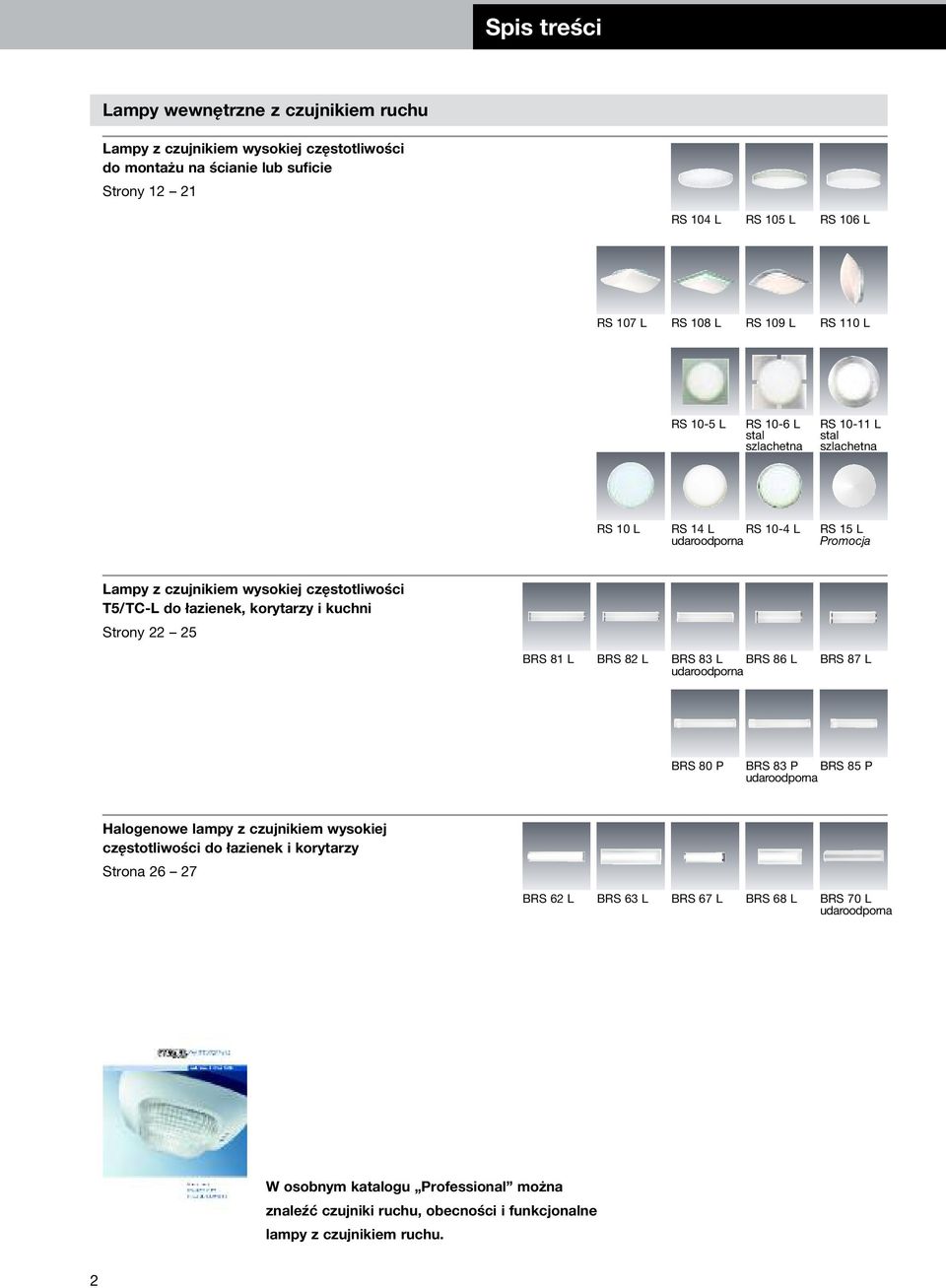 korytarzy i kuchni Strony 22 25 BRS 81 L BRS 82 L BRS 83 L BRS 86 L BRS 87 L udaroodporna BRS 80 P BRS 83 P BRS 85 P udaroodporna Halogenowe lampy z czujnikiem wysokiej częstotliwości do