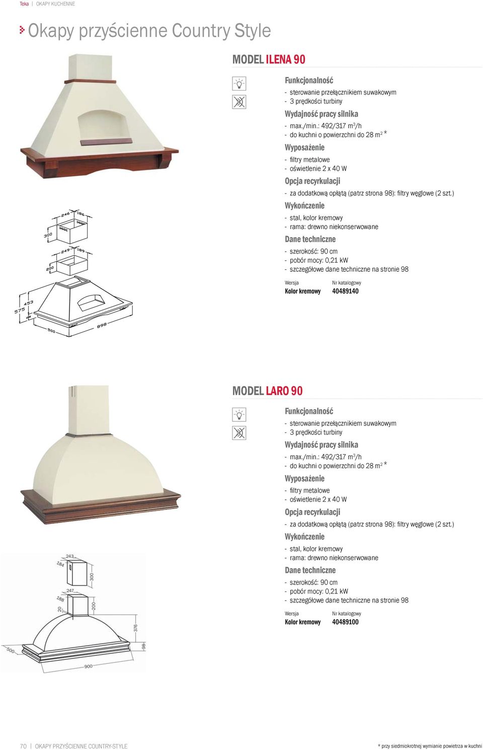 ) Wykończenie - stal, kolor kremowy - rama: drewno niekonserwowane - szerokość: 90 cm - pobór mocy: 0,21 kw Kolor kremowy 40489140 MODEL LARO 90 - sterowanie przełącznikiem suwakowym - max.