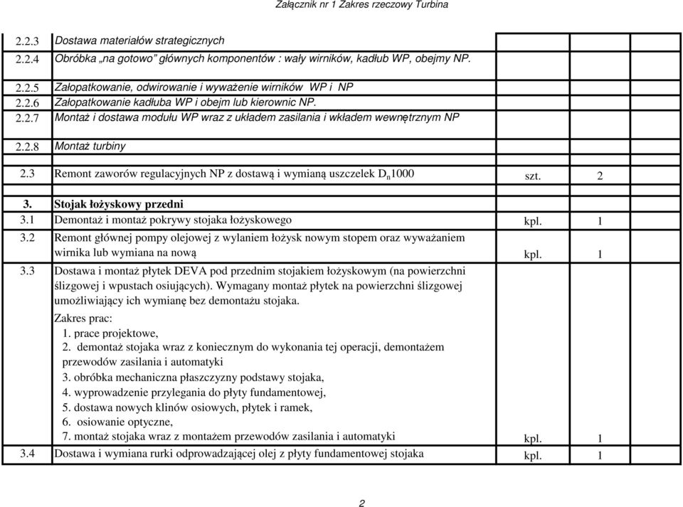 Stojak łożyskowy przedni 3.1 Demontaż i montaż pokrywy stojaka łożyskowego 3.2 Remont głównej pompy olejowej z wylaniem łożysk nowym stopem oraz wyważaniem wirnika lub wymiana na nową 3.