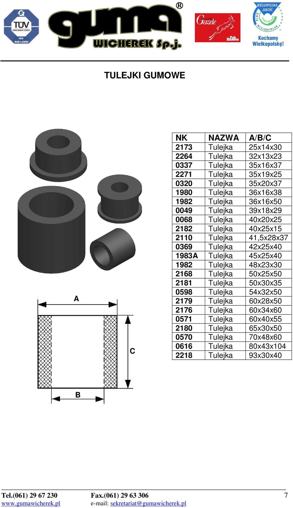 1983A Tulejka 45x25x40 1982 Tulejka 48x23x30 2168 Tulejka 50x25x50 2181 Tulejka 50x30x35 0598 Tulejka 54x32x50 2179 Tulejka 60x28x50 2176 Tulejka