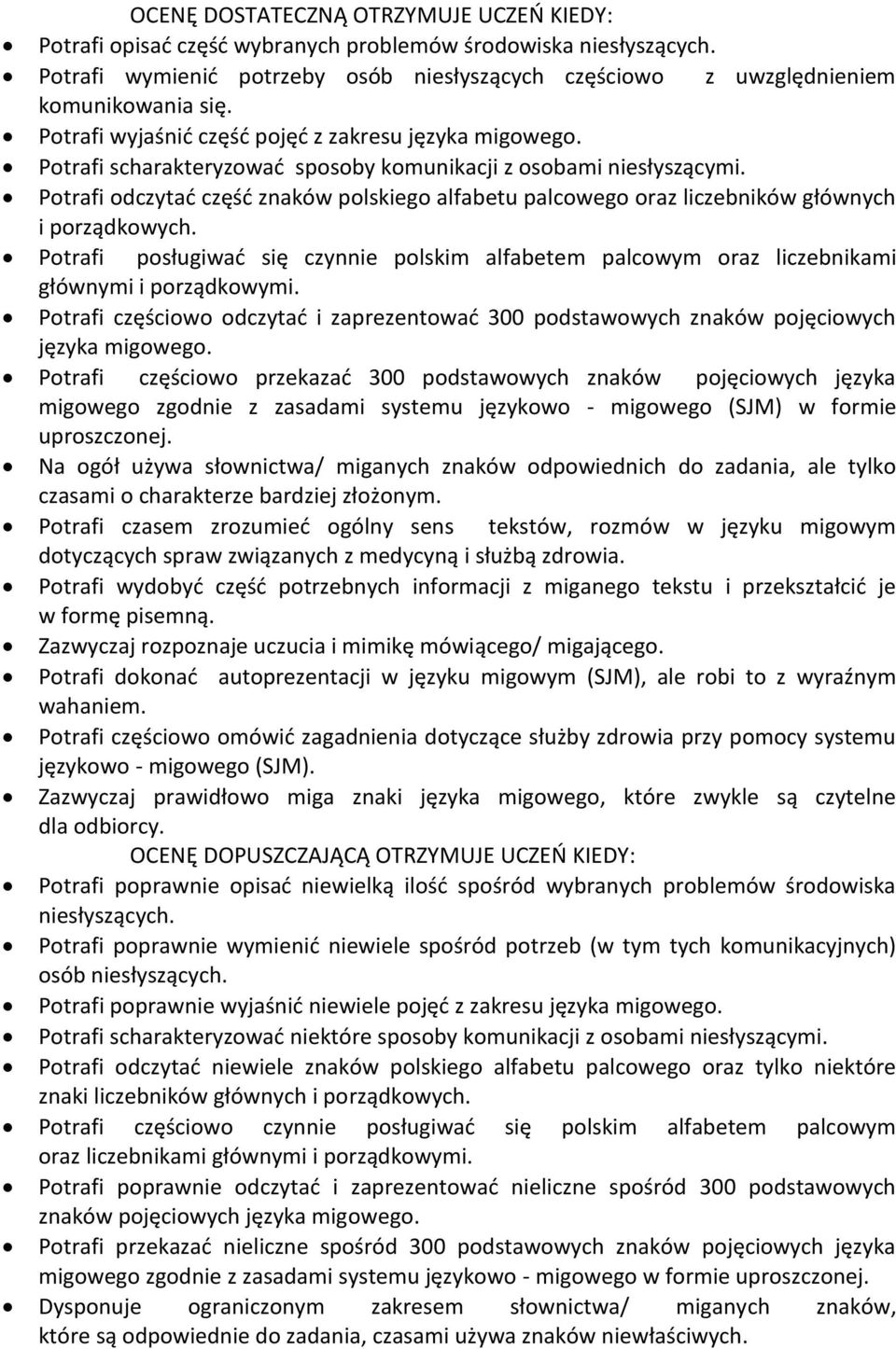 Potrafi odczytać część znaków polskiego alfabetu palcowego oraz liczebników głównych i porządkowych.