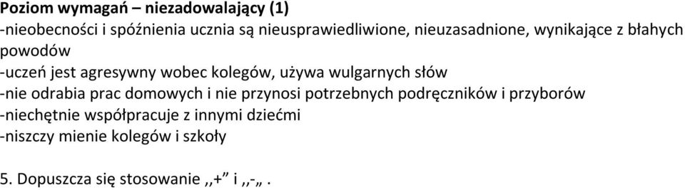 wulgarnych słów -nie odrabia prac domowych i nie przynosi potrzebnych podręczników i przyborów