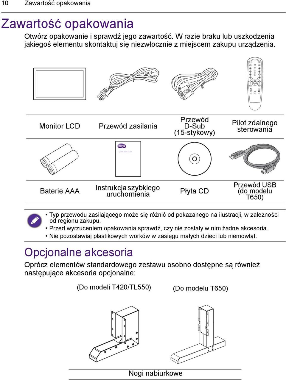 się różnić od pokazanego na ilustracji, w zależności od regionu zakupu. Przed wyrzuceniem opakowania sprawdź, czy nie zostały w nim żadne akcesoria.