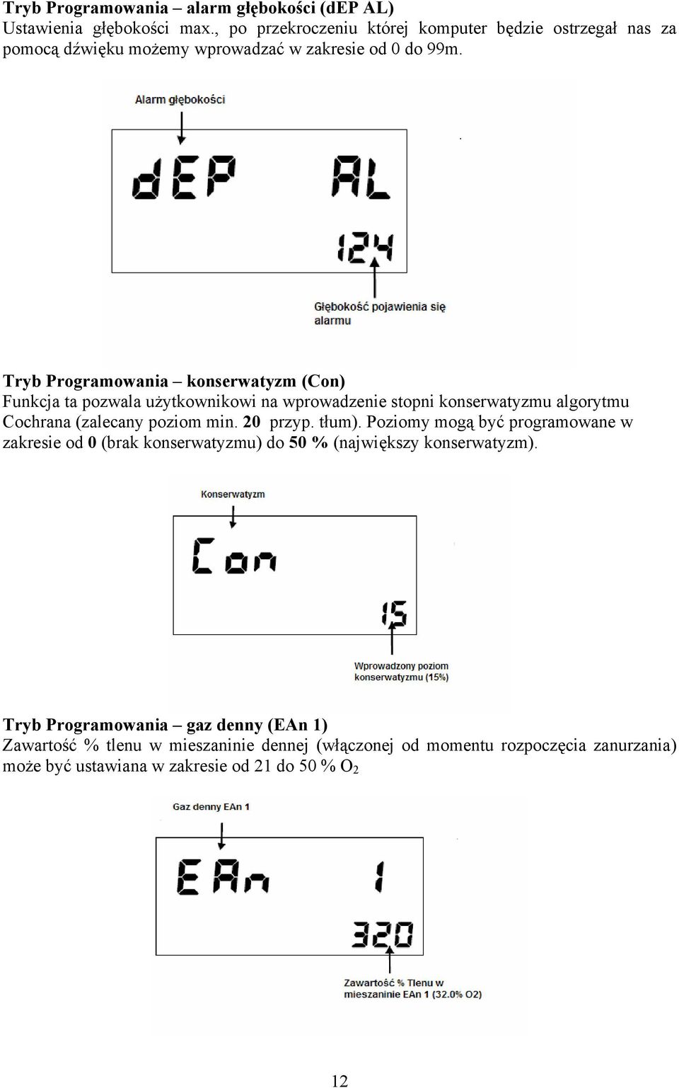 Tryb Programowania konserwatyzm (Con) Funkcja ta pozwala użytkownikowi na wprowadzenie stopni konserwatyzmu algorytmu Cochrana (zalecany poziom min.