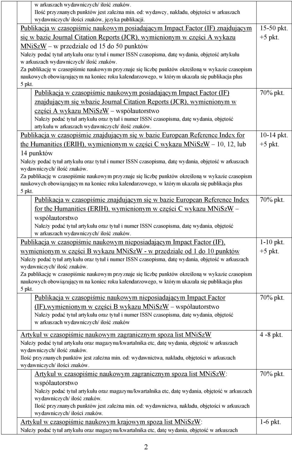 podać tytuł artykułu oraz tytuł i numer ISSN czasopisma, datę wydania, objętość artykułu w arkuszach Za publikację w czasopiśmie naukowym przyznaje się liczbę punktów określoną w wykazie czasopism