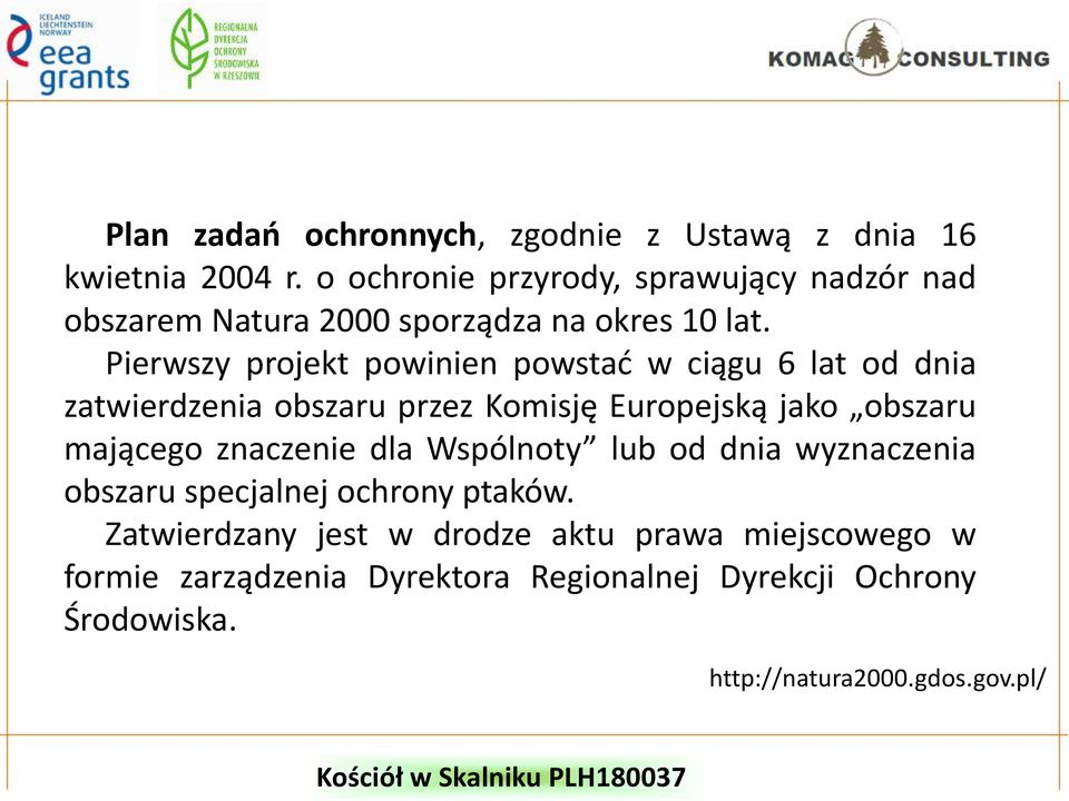 Pierwszy projekt powinien powstać w ciągu 6 lat od dnia zatwierdzenia obszaru przez Komisję Europejską jako obszaru mającego