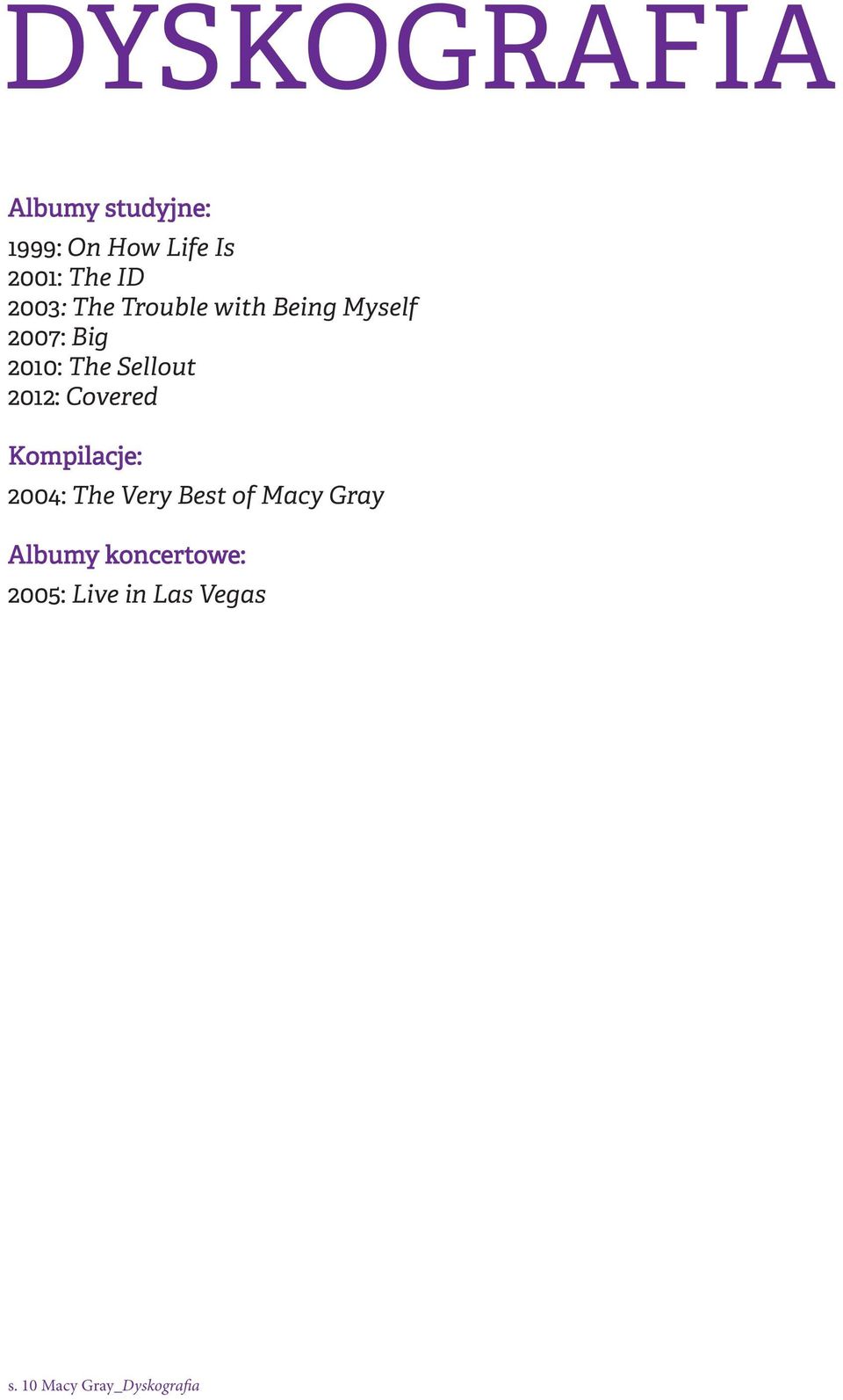 2012: Covered Kompilacje: 2004: The Very Best of Macy Gray