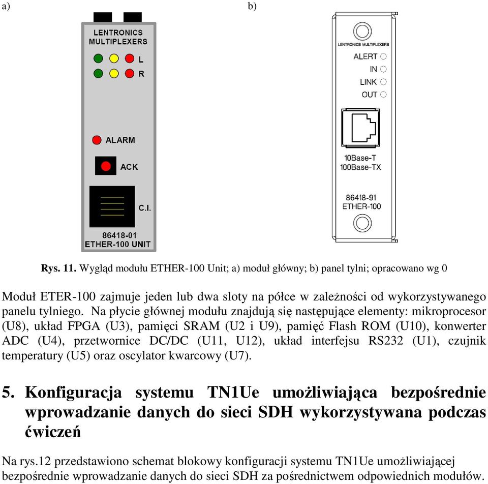 Na płycie głównej modułu znajdują się następujące elementy: mikroprocesor (U8), układ FPGA (U3), pamięci SRAM (U2 i U9), pamięć Flash ROM (U10), konwerter ADC (U4), przetwornice DC/DC (U11,