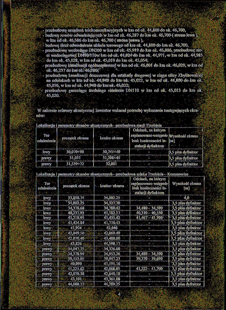 46,006, przebudowę sieci wodociągowej DN90/11 Ów km od ok. 44,924 do km ok. 44,971, w km od ok. 44,985 do km ok. 45,028, w km od ok. 45,019 do km ok.