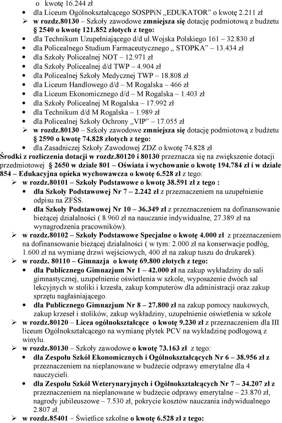 971 zł dla Szkoły Policealnej d/d TWP 4.904 zł dla Policealnej Szkoły Medycznej TWP 18.808 zł dla Liceum Handlowego d/d M Rogalska 466 zł dla Liceum Ekonomicznego d/d M Rogalska 1.