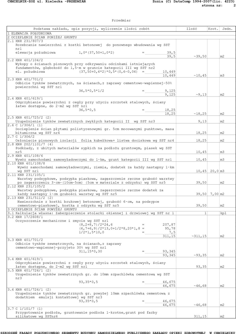 2 KNR 401/104/2 Wykopy o ścianach pionowych przy odkrywaniu odcinkami istniejących fundamentów, głębokość do 1,5 m w gruncie kategorii III wg SST nr2 el.