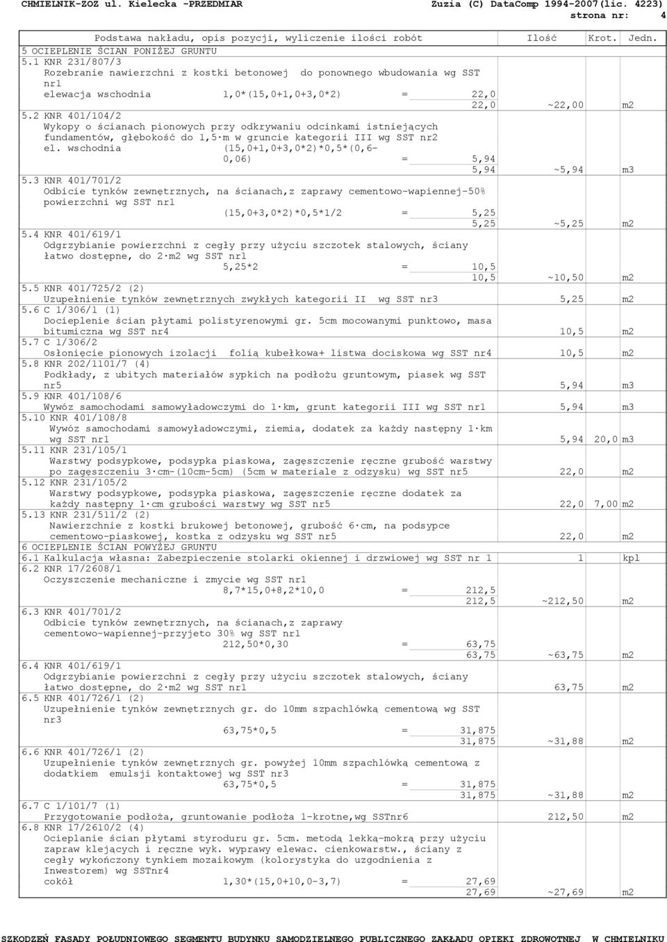 2 KNR 401/104/2 Wykopy o ścianach pionowych przy odkrywaniu odcinkami istniejących fundamentów, głębokość do 1,5 m w gruncie kategorii III wg SST nr2 el.