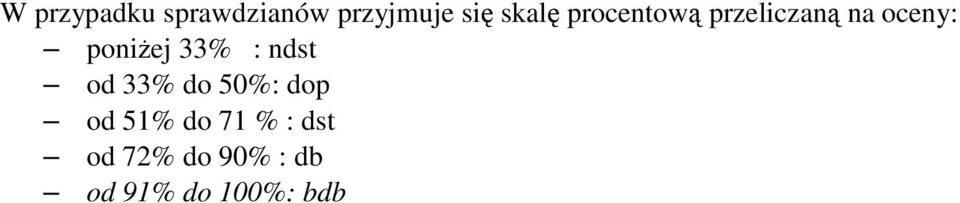 poniżej 33% : ndst od 33% do 50%: dop od