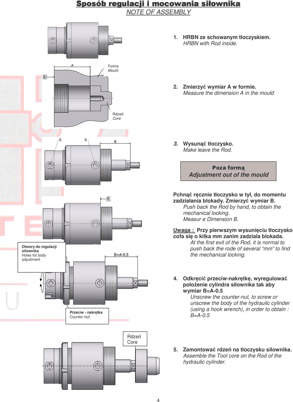 Zmierzyć wymiar B. Push back the Rod by hand, to obtain the mechanical locking. Measur e Dimension B.