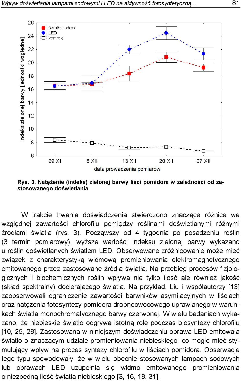 roślinami doświetlanymi różnymi źródłami światła (rys. 3).