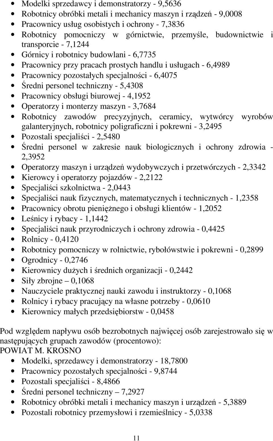 personel techniczny - 5,4308 Pracownicy obsługi biurowej - 4,1952 Operatorzy i monterzy maszyn - 3,7684 Robotnicy zawodów precyzyjnych, ceramicy, wytwórcy wyrobów galanteryjnych, robotnicy