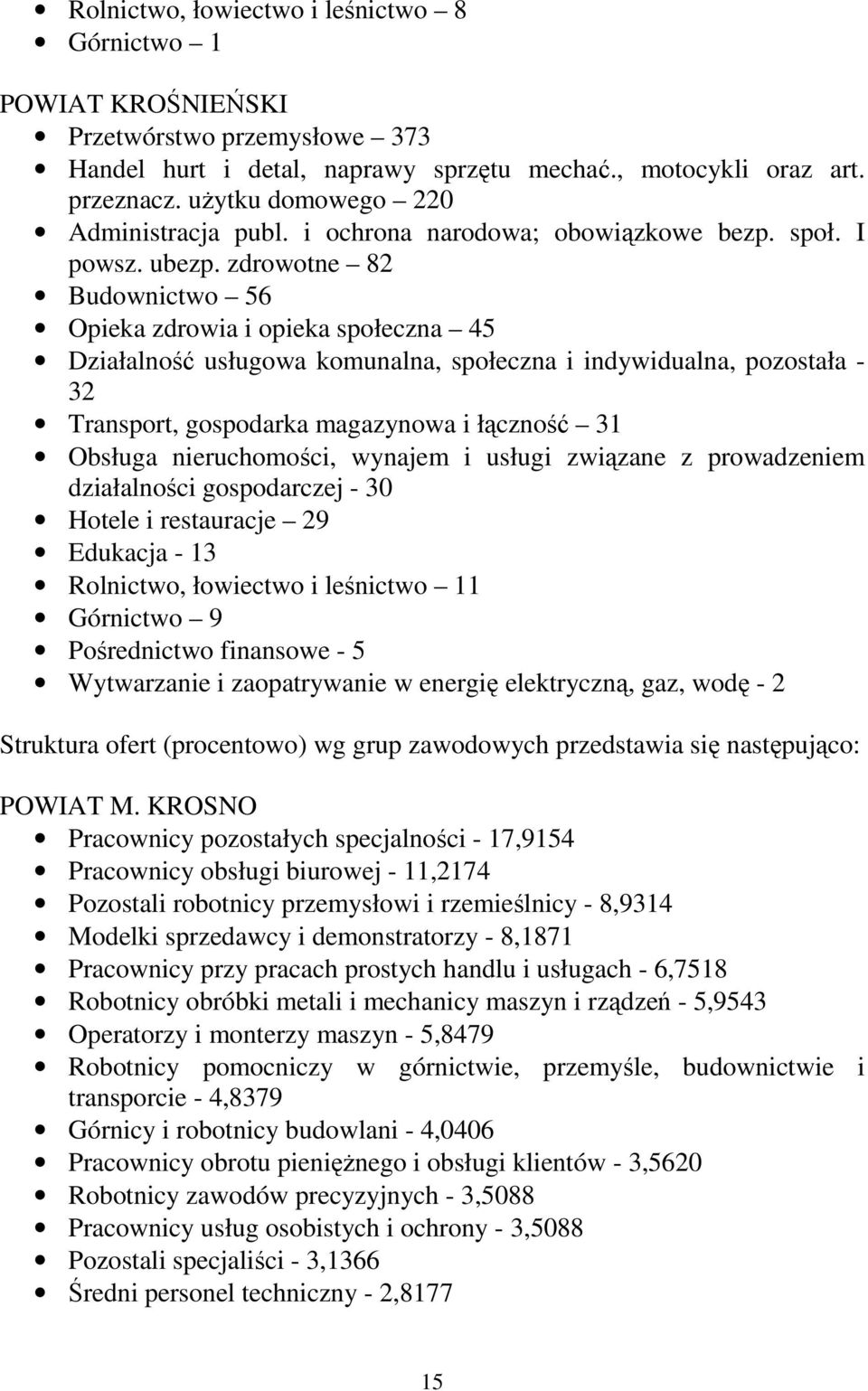 zdrowotne 82 Budownictwo 56 Opieka zdrowia i opieka społeczna 45 Działalność usługowa komunalna, społeczna i indywidualna, pozostała - 32 Transport, gospodarka magazynowa i łączność 31 Obsługa