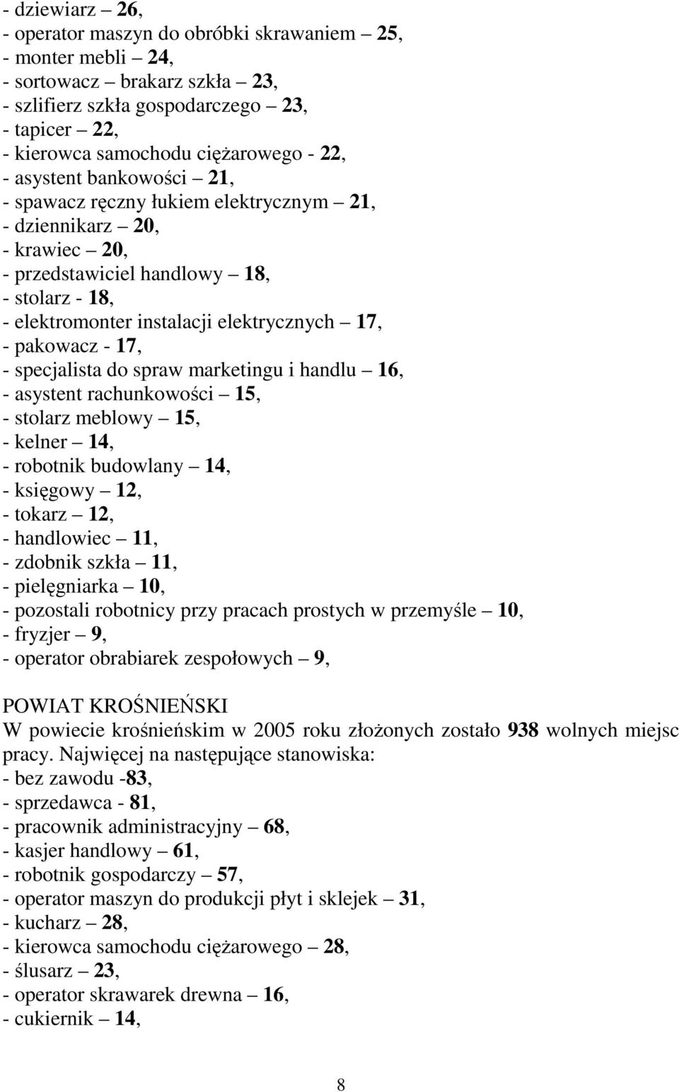 - 17, - specjalista do spraw marketingu i handlu 16, - asystent rachunkowości 15, - stolarz meblowy 15, - kelner 14, - robotnik budowlany 14, - księgowy 12, - tokarz 12, - handlowiec 11, - zdobnik