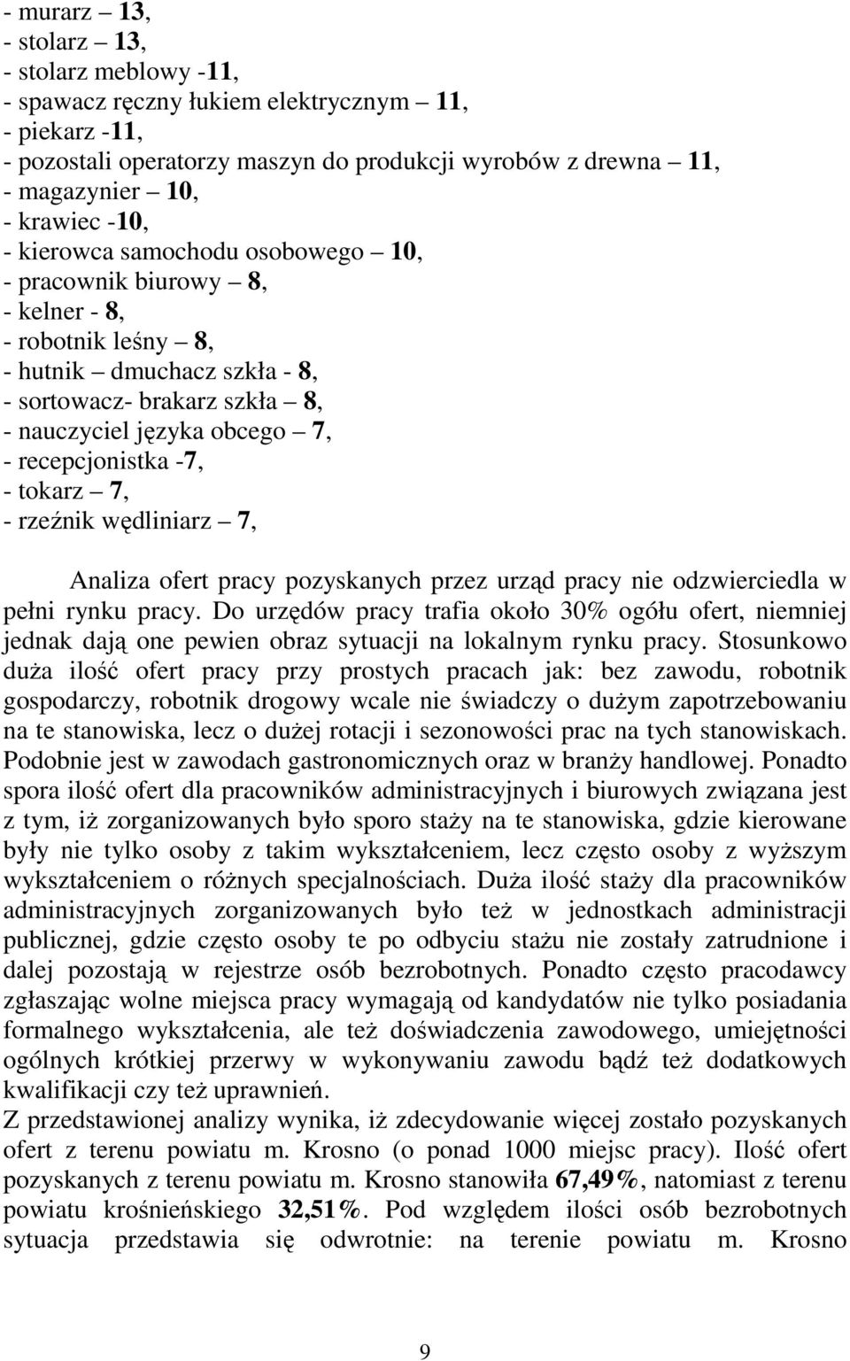 recepcjonistka -7, - tokarz 7, - rzeźnik wędliniarz 7, Analiza ofert pracy pozyskanych przez urząd pracy nie odzwierciedla w pełni rynku pracy.