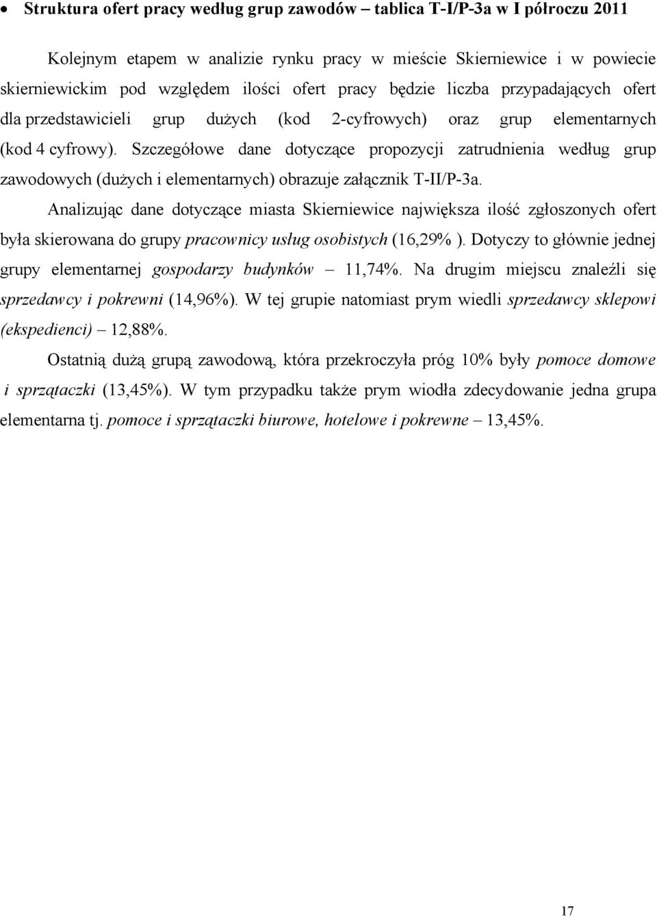 Szczegółowe dane dotyczące propozycji zatrudnienia według grup zawodowych (dużych i elementarnych) obrazuje załącznik T-II/P-3a.