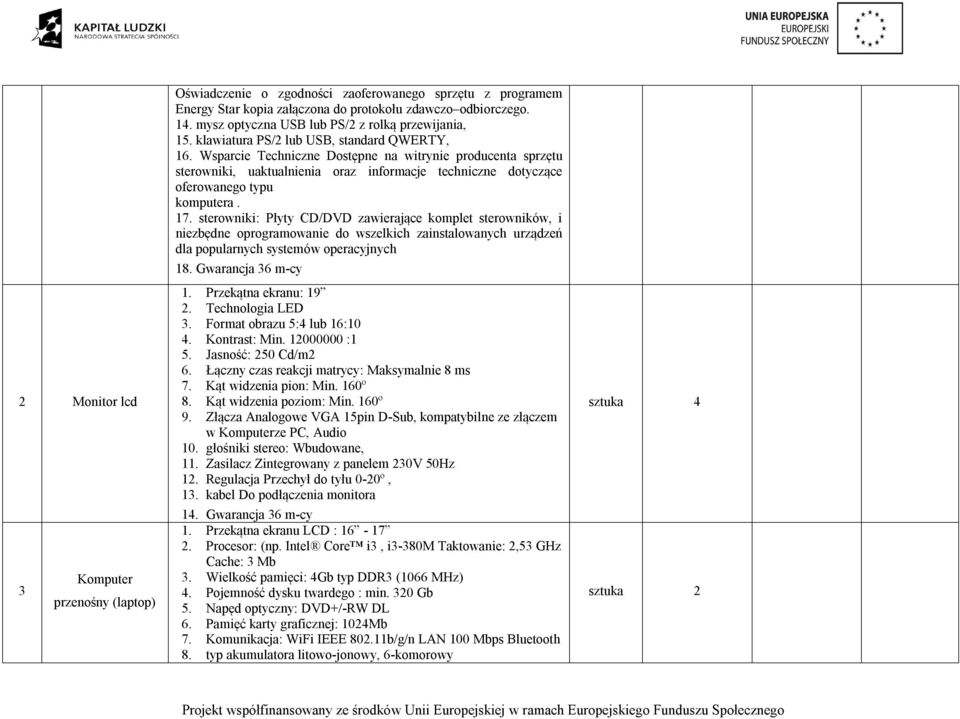 Wsparcie Techniczne Dostępne na witrynie producenta sprzętu sterowniki, uaktualnienia oraz informacje techniczne dotyczące oferowanego typu komputera. 17.