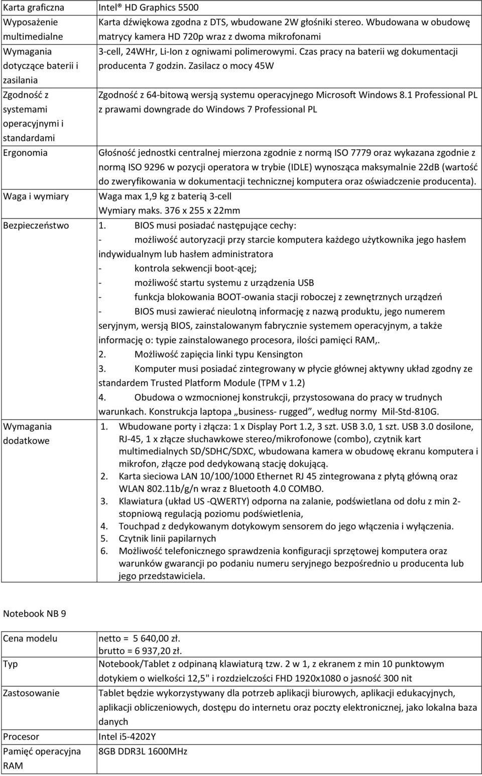 Zasilacz o mocy 45W Zgodność z 64-bitową wersją systemu operacyjnego Microsoft Windows 8.