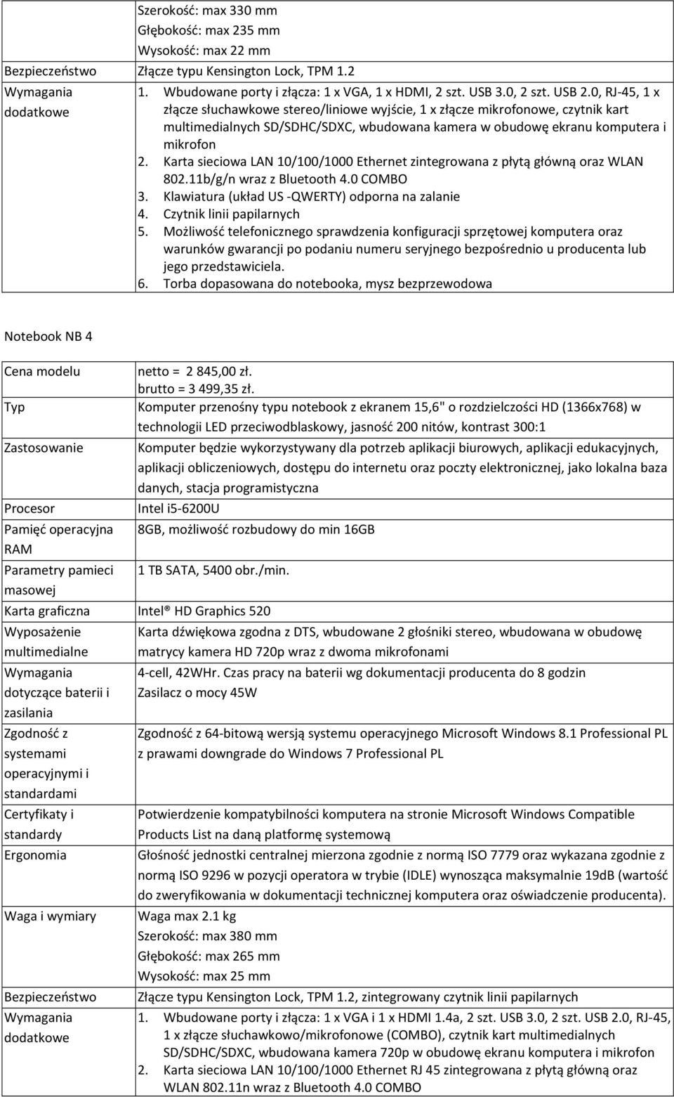 Karta sieciowa LAN 10/100/1000 Ethernet zintegrowana z płytą główną oraz WLAN 802.11b/g/n wraz z Bluetooth 4.0 COMBO 3. Klawiatura (układ US -QWERTY) odporna na zalanie 4. Czytnik linii papilarnych 5.