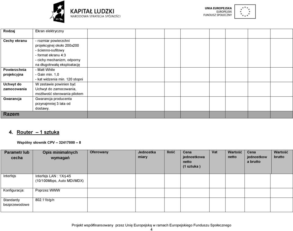 120 stopni W zestawie powinien być Uchwyt do zamocowania, możliwość sterowania pilotem Gwarancja producenta przynajmniej 3 lata od dostawy. 4.