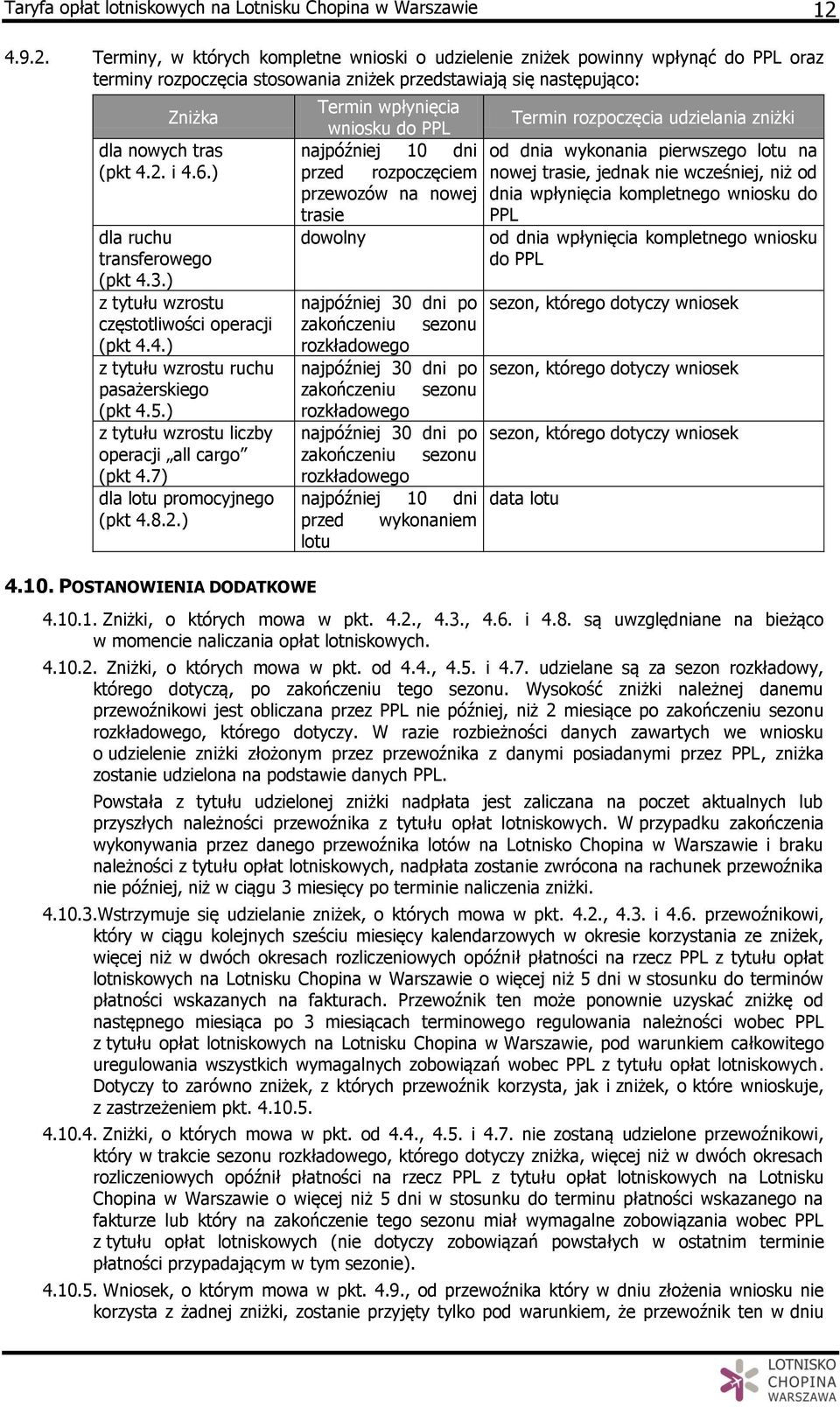 ) dla ruchu transferowego (pkt 4.3.) z z tytułu wzrostu częstotliwości operacji (pkt 4.4.) z tytułu wzrostu ruchu pasażerskiego (pkt 4.5.) z tytułu wzrostu liczby operacji all cargo (pkt 4.