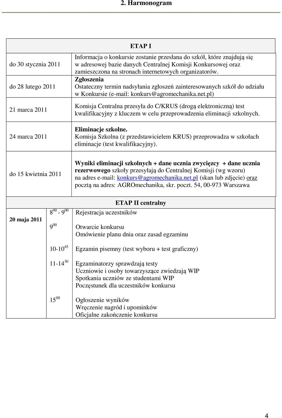 Zgłoszenia Ostateczny termin nadsyłania zgłoszeń zainteresowanych szkół do udziału w Konkursie (e-mail: konkurs@agromechanika.net.