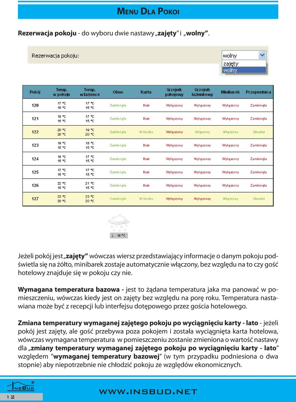 pokoju czy nie. Wymagana temperatura bazowa - jest to żądana temperatura jaka ma panować w pomieszczeniu, wówczas kiedy jest on zajęty bez względu na porę roku.