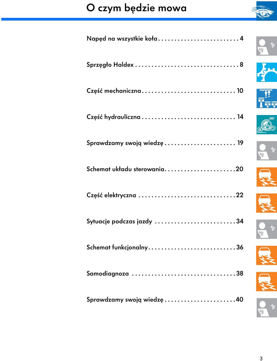 .....................20 Część elektryczna.............................. 22 Sytuacje podczas jazdy......................... 34 Schemat funkcjonalny.