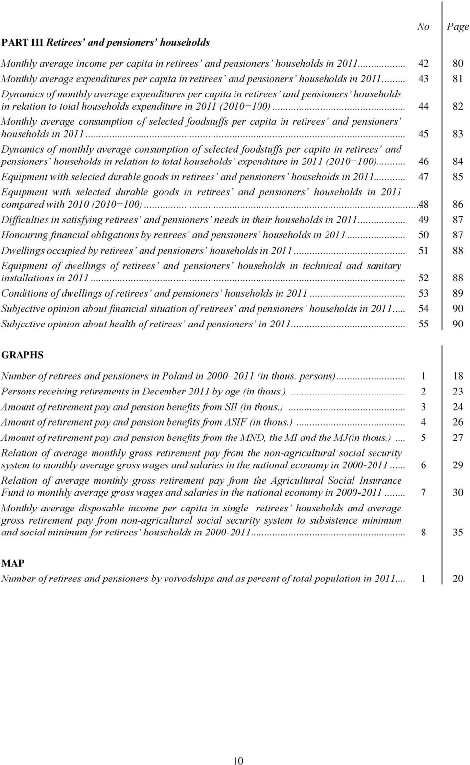 .. 43 81 Dynamics of monthly average expenditures per capita in retirees and pensioners households in relation to total households expenditure in 2011 (2010=100).