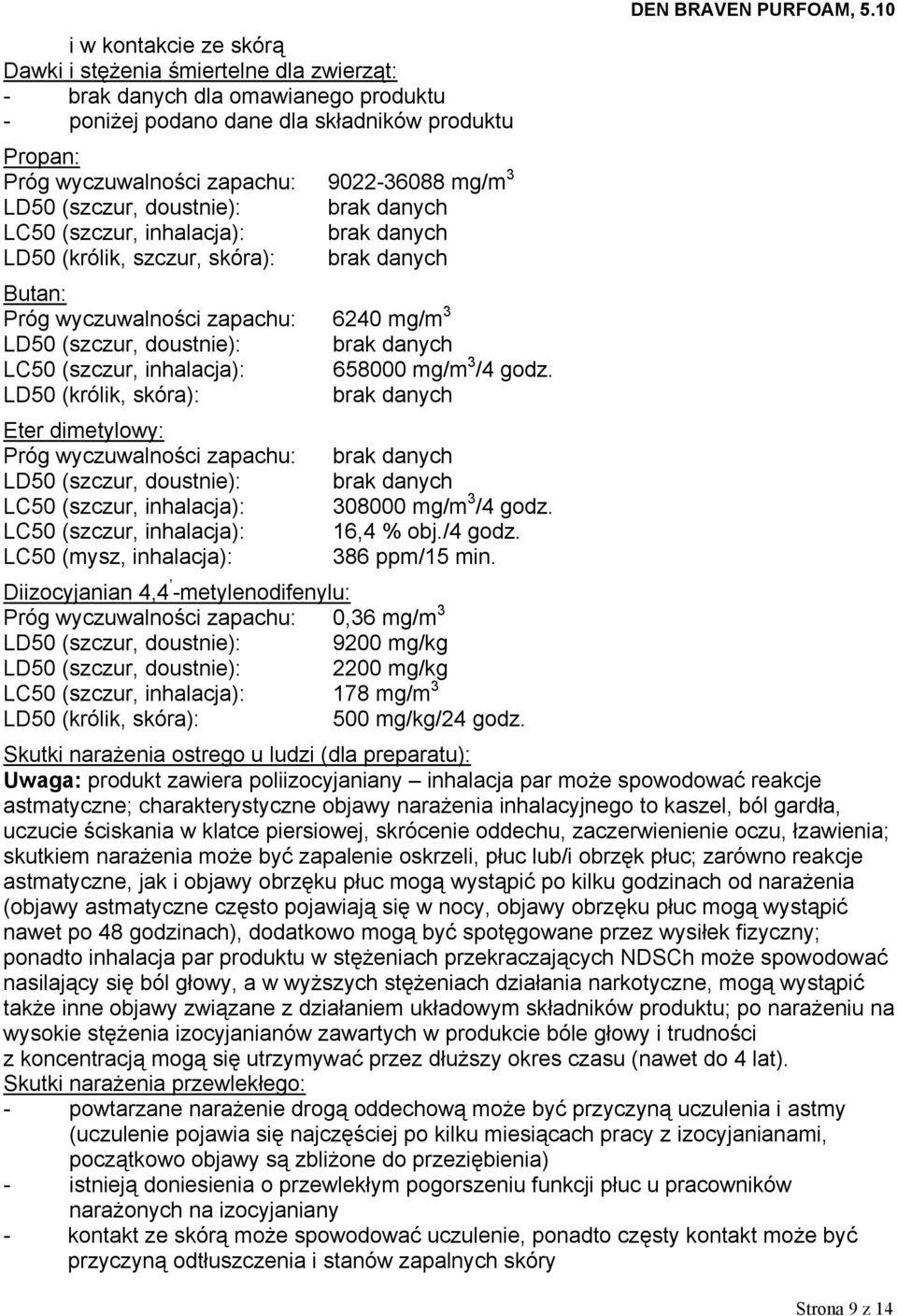 brak danych LC50 (szczur, inhalacja): 658000 mg/m 3 /4 godz.