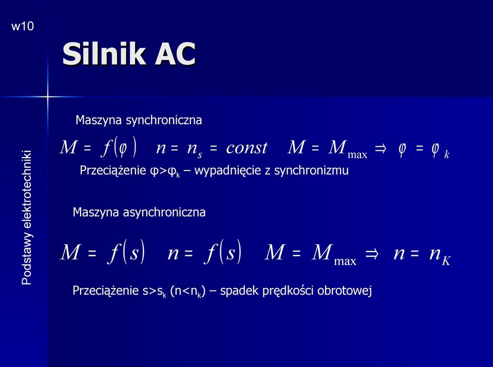 Maszyna asynchroniczna ( s) n = f ( s) M = M n nk M f = =