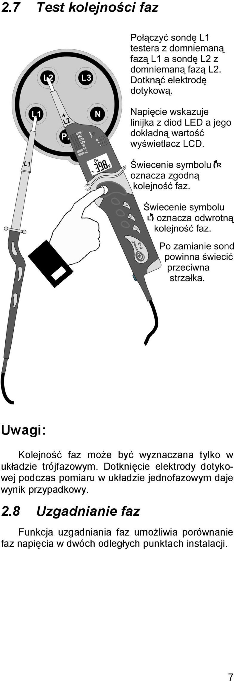 Dotknięcie elektrody dotykowej podczas pomiaru w układzie jednofazowym daje