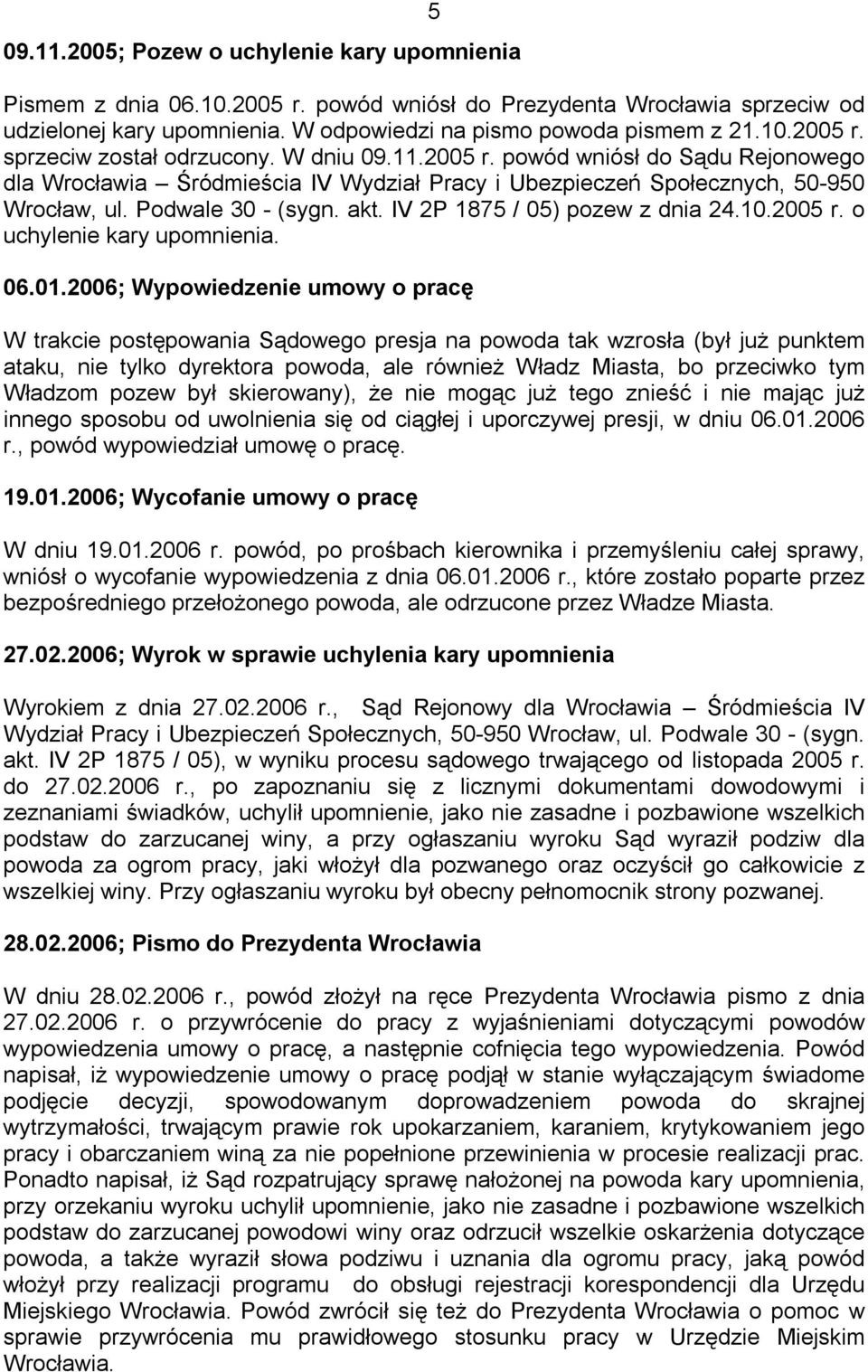 IV 2P 1875 / 05) pozew z dnia 24.10.2005 r. o uchylenie kary upomnienia. 06.01.