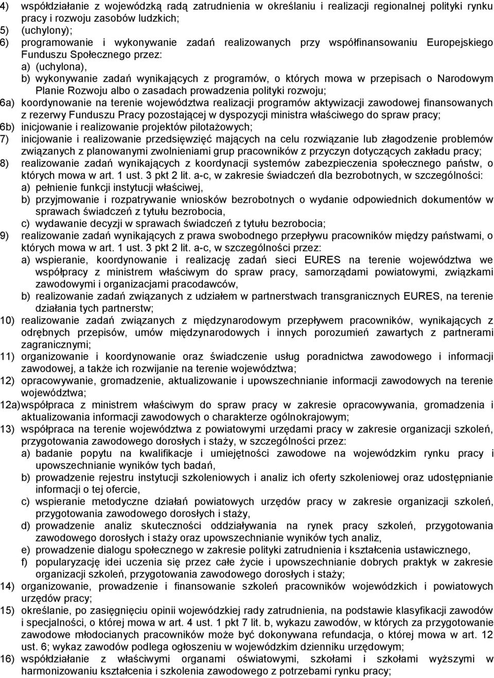 albo o zasadach prowadzenia polityki rozwoju; 6a) koordynowanie na terenie województwa realizacji programów aktywizacji zawodowej finansowanych z rezerwy Funduszu Pracy pozostającej w dyspozycji