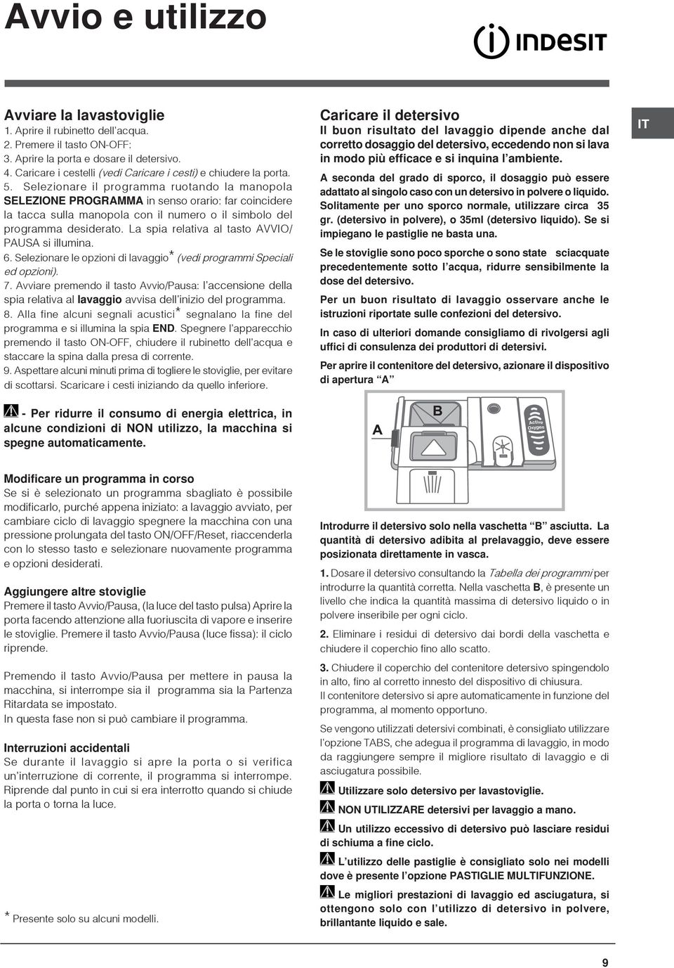 Selezionare il programma ruotando la manopola SELEZIONE PROGRAMMA in senso orario: far coincidere la tacca sulla manopola con il numero o il simbolo del programma desiderato.