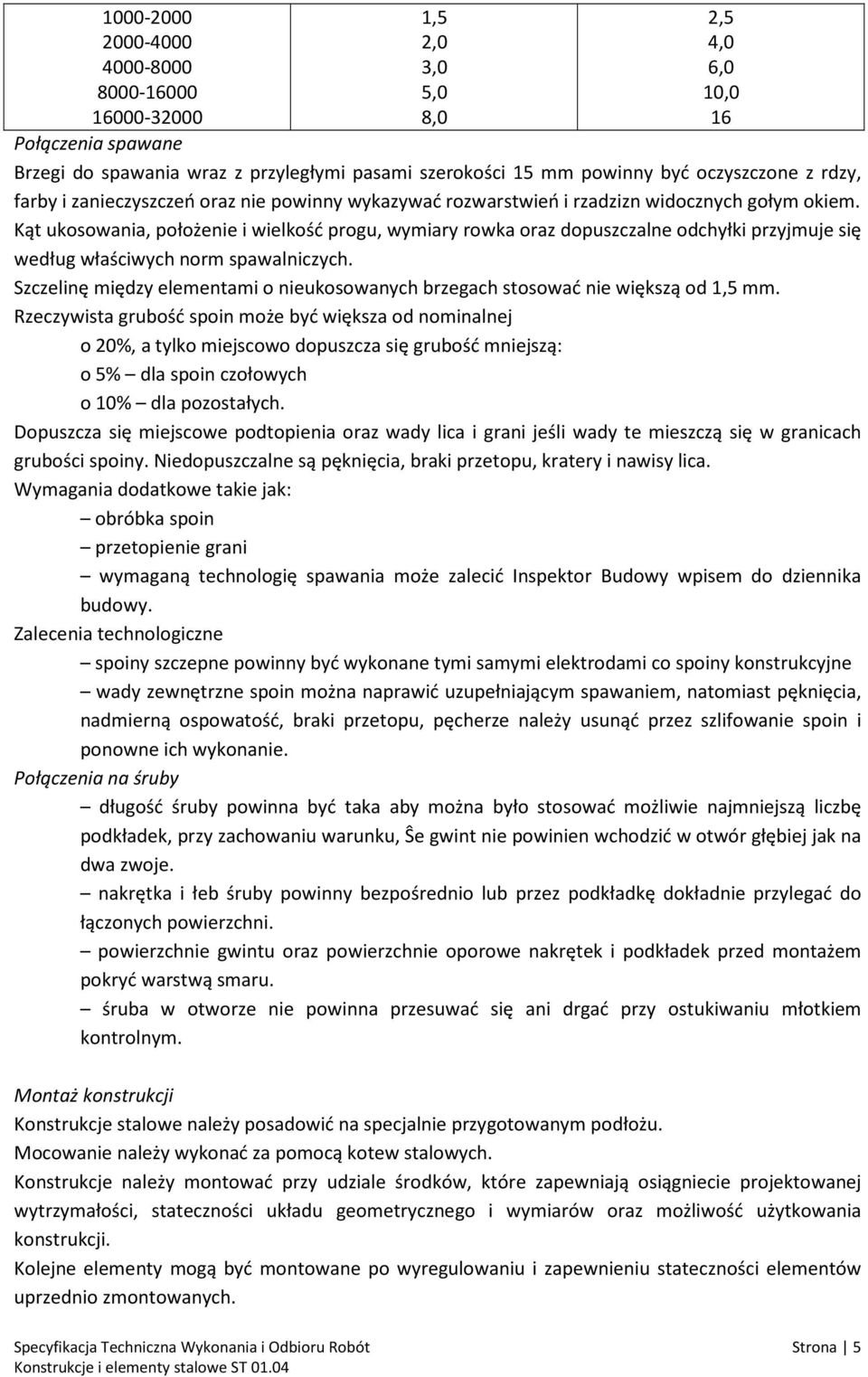 Kąt ukosowania, położenie i wielkość progu, wymiary rowka oraz dopuszczalne odchyłki przyjmuje się według właściwych norm spawalniczych.