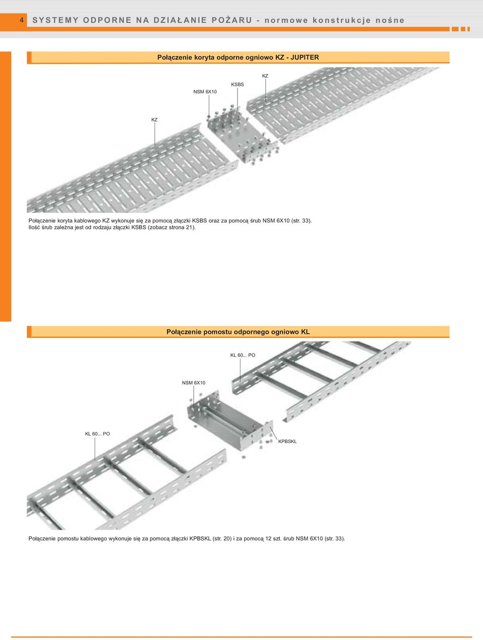 Ilość śrub zależna jest od rodzaju złączki KSBS (zobacz strona 21). Połączenie pomostu odpornego ogniowo KL KL 60.