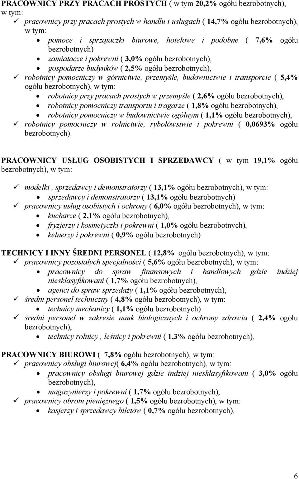 budownictwie i transporcie ( 5,4% ogółu bezrobotnych), w tym: robotnicy przy pracach prostych w przemyśle ( 2,6% ogółu bezrobotnych), robotnicy pomocniczy transportu i tragarze ( 1,8% ogółu