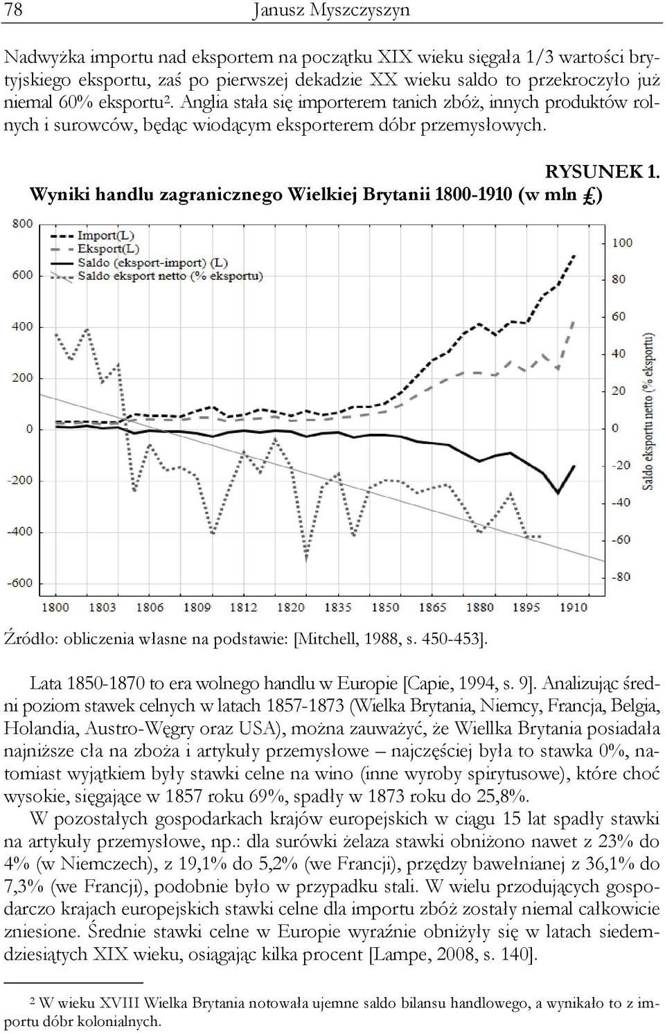 Wyniki handlu zagranicznego Wielkiej Brytanii 1800-1910 (w mln ) Źródło: obliczenia własne na podstawie: [Mitchell, 1988, s. 450-453]. Lata 1850-1870 to era wolnego handlu w Europie [Capie, 1994, s.