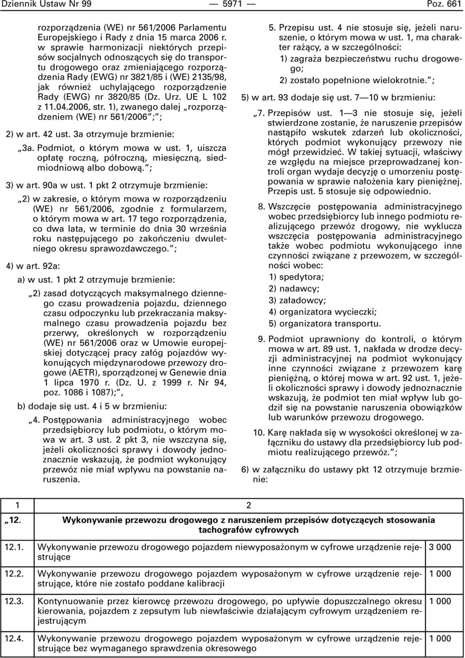 rozporzàdzenie Rady (EWG) nr 3820/85 (Dz. Urz. UE L 102 z 11.04.2006, str. 1), zwanego dalej rozporzàdzeniem (WE) nr 561/2006 ; ; 2) w art. 42 ust. 3a otrzymuje brzmienie: 3a.