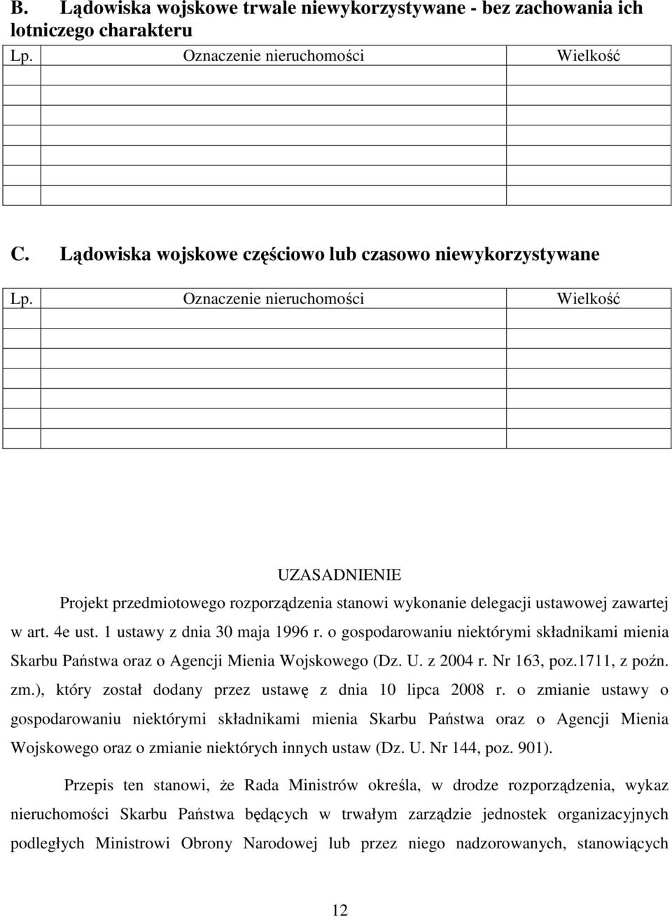 o gospodarowaniu niektórymi składnikami mienia Skarbu Państwa oraz o Agencji Mienia Wojskowego (Dz. U. z 2004 r. Nr 163, poz.1711, z poźn. zm.