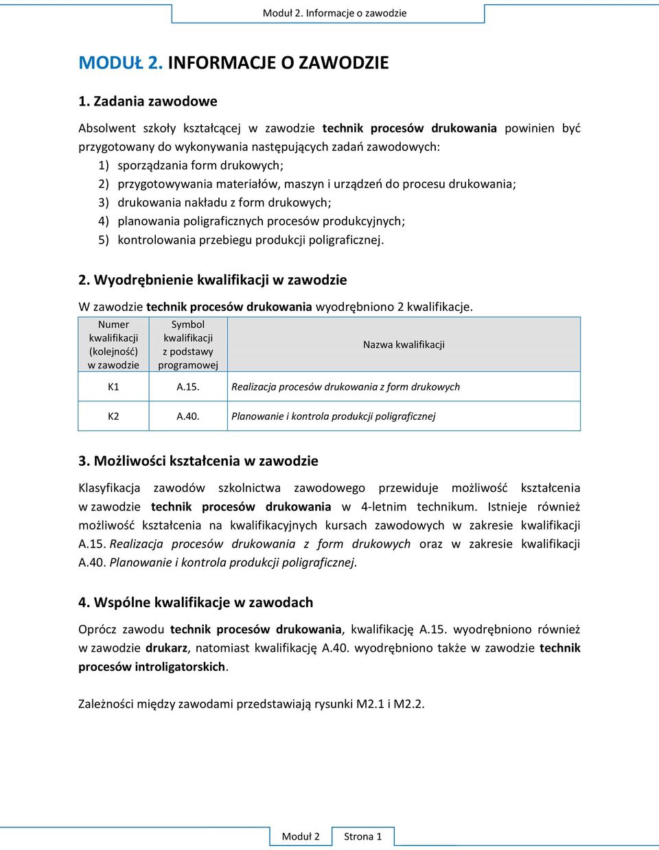 przygotowywania materiałów, maszyn i urządzeń do procesu drukowania; 3) drukowania nakładu z form drukowych; 4) planowania poligraficznych procesów produkcyjnych; 5) kontrolowania przebiegu produkcji