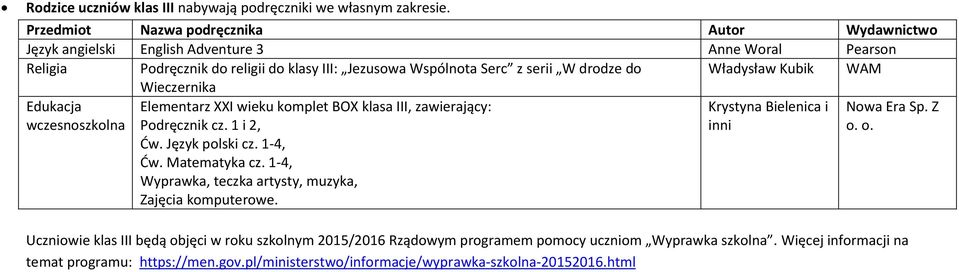 Władysław Kubik WAM Wieczernika Edukacja wczesnoszkolna Elementarz XXI wieku komplet BOX klasa III, zawierający: Podręcznik cz. 1 i 2, Ćw. Język polski cz. 1-4, Ćw. Matematyka cz.